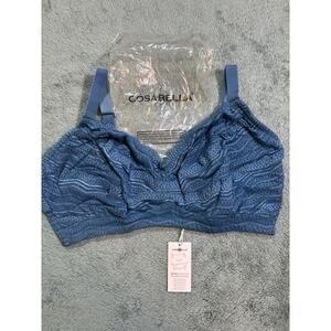 Cosabella Dolce Curvy Bralette Blue Lace L Full Coverage Wireless Semi-Sheer